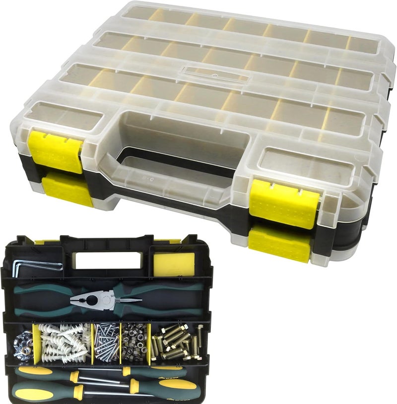 BUSY-CORNER Double Side Tool Box Organizer, Hardware Storage Box, Portable Small Parts Organizer with Removable Plastic Dividers for Screws, Nuts, Nails, Bolts, Yellow - Image 1